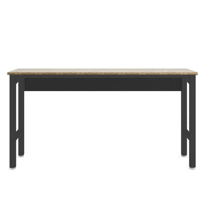 Standard Benches 72" garage workbench with natural wood top and sturdy black metal frame legs on white background__CharcoalGray