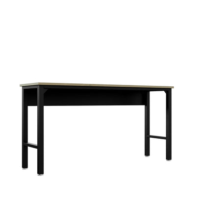 Standard Benches 72" garage workbench with light wood top, black steel frame, and lower support rails for heavy-duty use__CharcoalGray