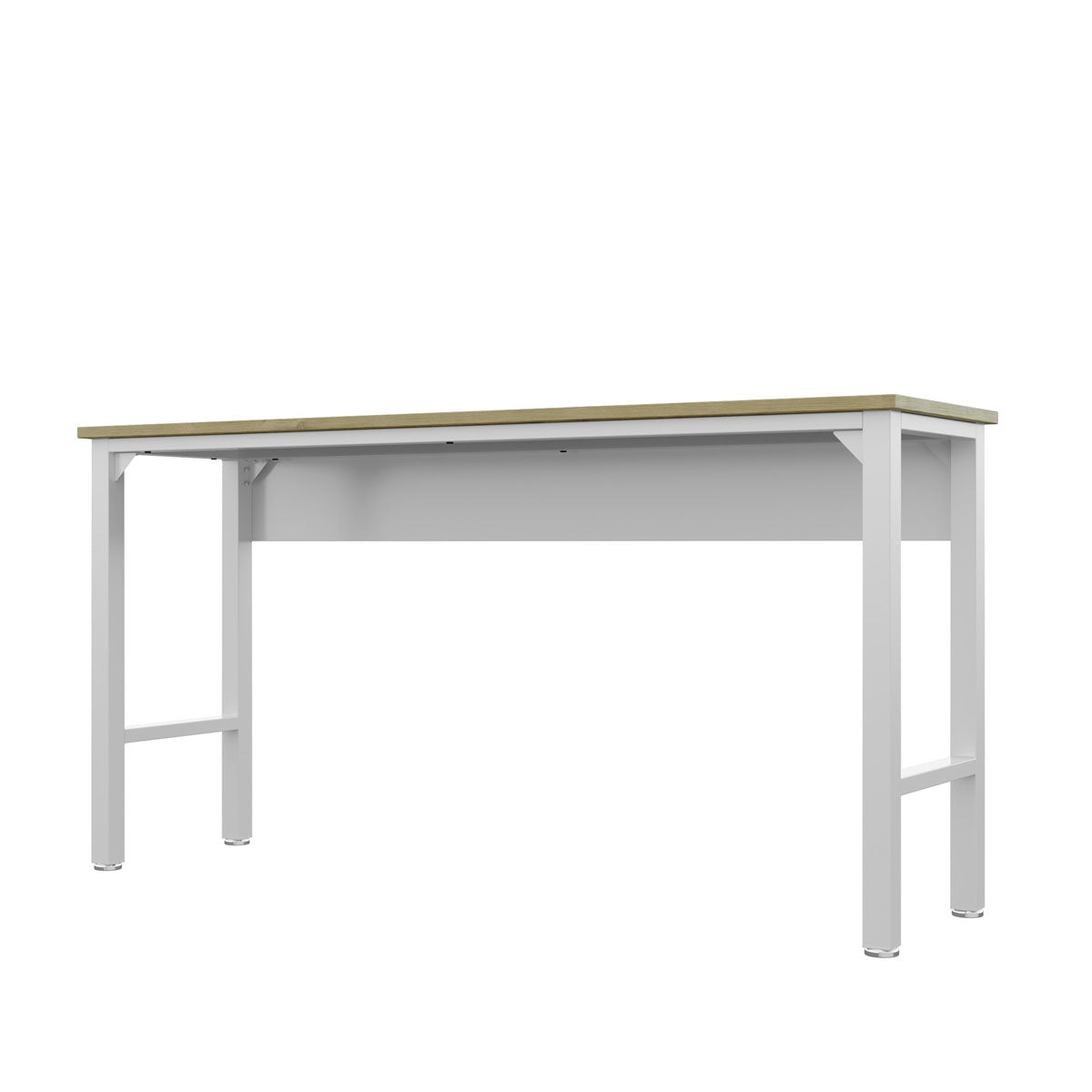 Standard Benches 72" garage workbench with wood-top surface, white steel frame, and lower support rails for sturdy workshop use__White