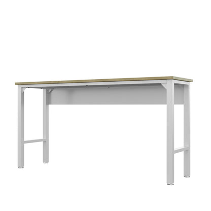 Standard Benches 72" garage workbench with wood-top surface, white steel frame, and lower support rails for sturdy workshop use__White