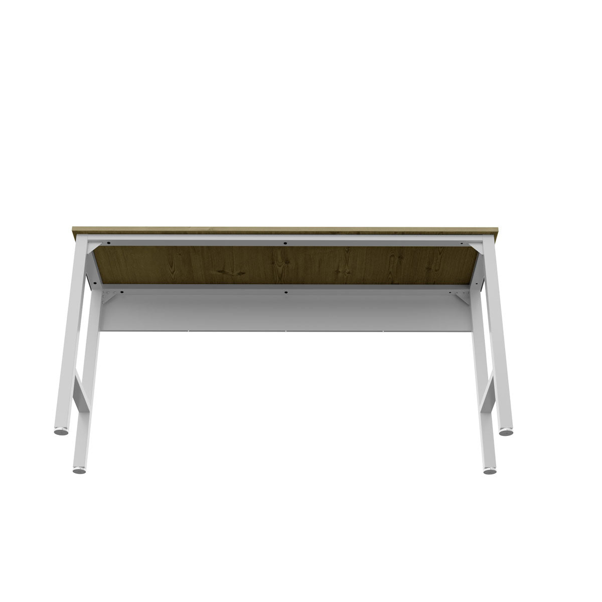 Standard Benches 72" garage workbench with natural wood top and white A-frame metal legs, rear view__White
