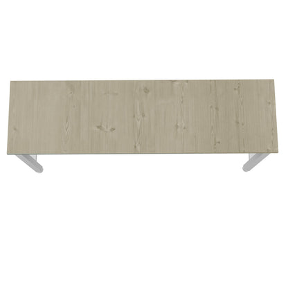 Standard Benches 72" garage workbench top view showing light wood grain finish with white metal legs__White