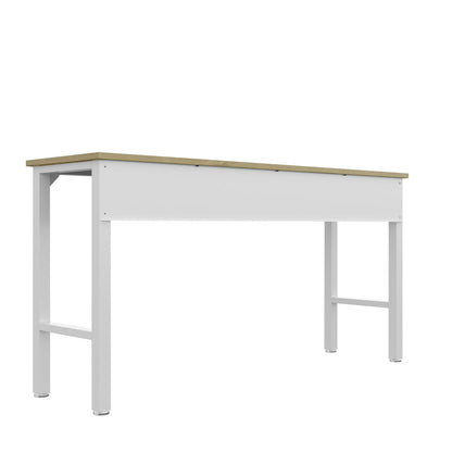 Standard Benches 72" garage workbench with oak wood top and white steel frame legs, ideal spacious workstation__White