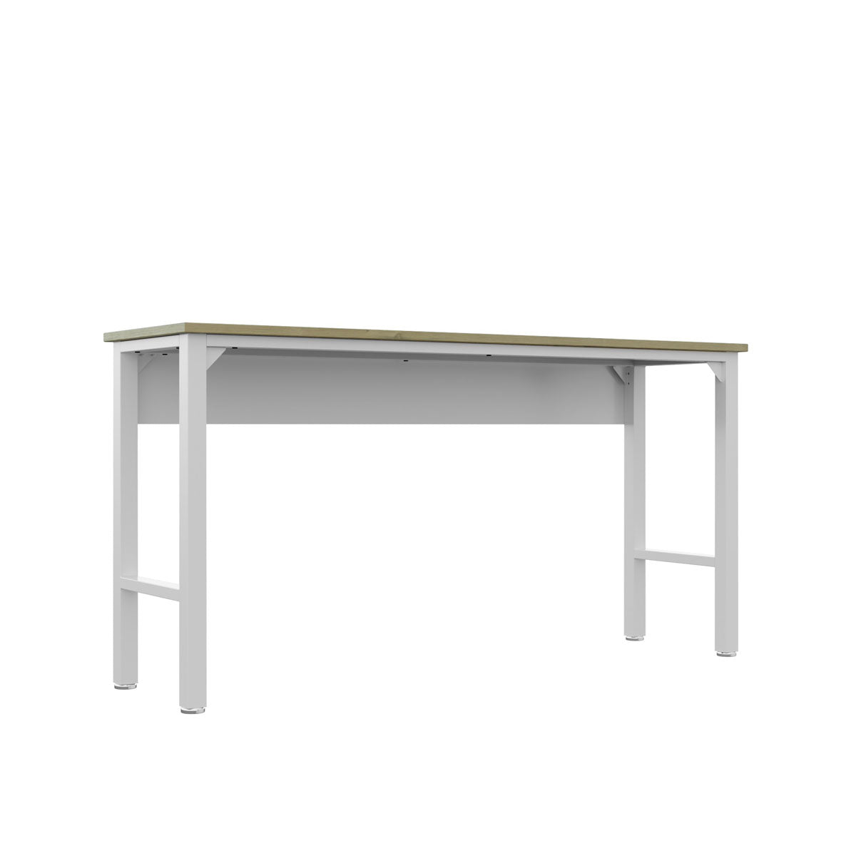 Standard Benches 72" garage workbench with light wood top and white steel frame, ideal spacious workstation for workshops.__White