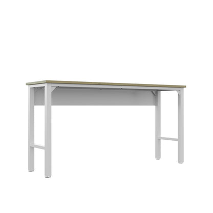 Standard Benches 72" garage workbench with light wood top and white steel frame, ideal spacious workstation for workshops.__White