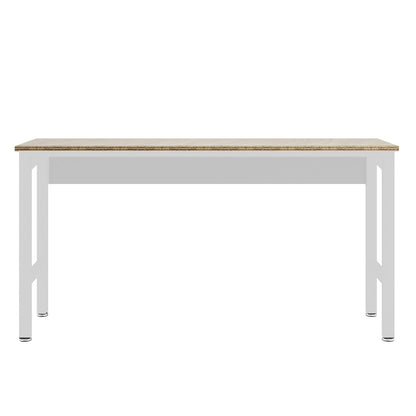 Standard Benches 72" garage workbench with natural wood top and white metal frame legs on white background__White