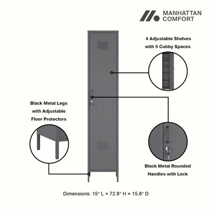 Narrow Garage Cabinets, 15" Metal Storage, Slim Design with 4 adjustable shelves, cubby spaces, and lockable handle__Black