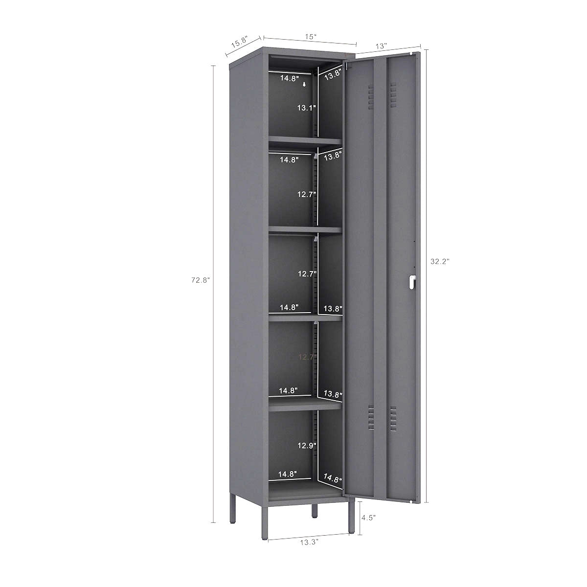 Narrow Garage Cabinets, 15" Metal Storage, Slim Design with multiple shelves and dimensions for organized storage__Black