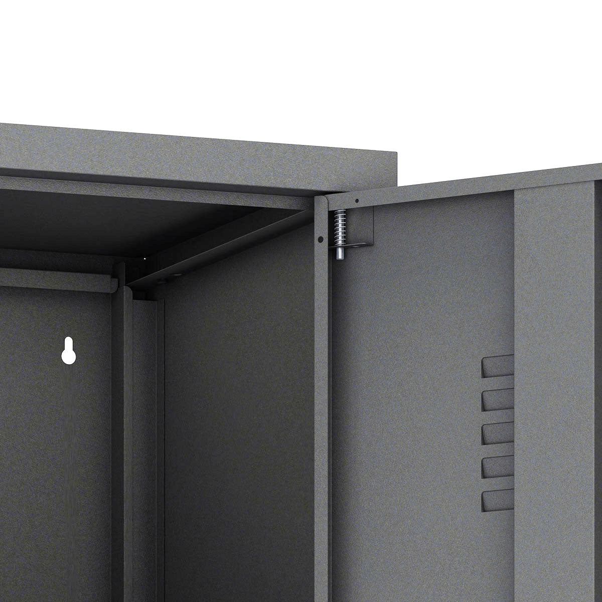 Narrow Garage Cabinets, 15" Metal Storage, Slim Design interior close-up showcasing durable metal construction__Black