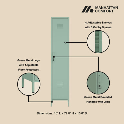 Narrow Garage Cabinets, 15" Metal Storage, Slim Design with adjustable shelves and green metal legs__Green