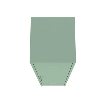 Top view of Narrow Garage Cabinets, 15" Metal Storage, Slim Design in light green color__Green