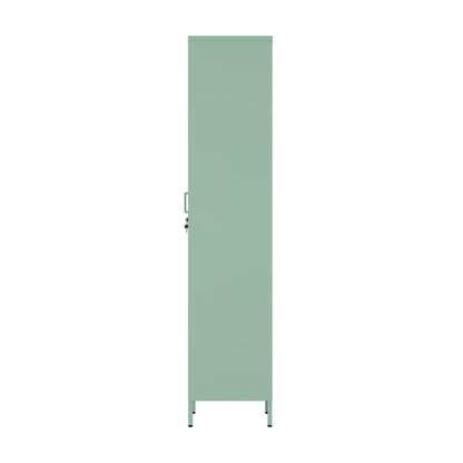 Narrow Garage Cabinets, 15" Metal Storage, Slim Design in a green finish, perfect for organizing small spaces__Green