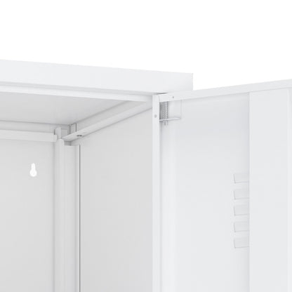 Close-up view of the interior hinges of the Narrow Garage Cabinets, 15" Metal Storage, Slim Design__White
