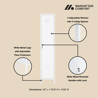 Narrow Garage Cabinets, 15" Metal Storage, Slim Design features four adjustable shelves and locks for secure storage__White