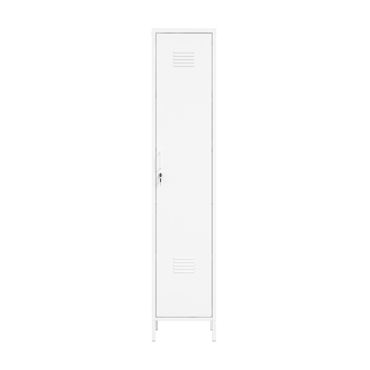 Narrow Garage Cabinets, 15" Metal Storage, Slim Design vertical storage cabinet in white, ideal for organization__White