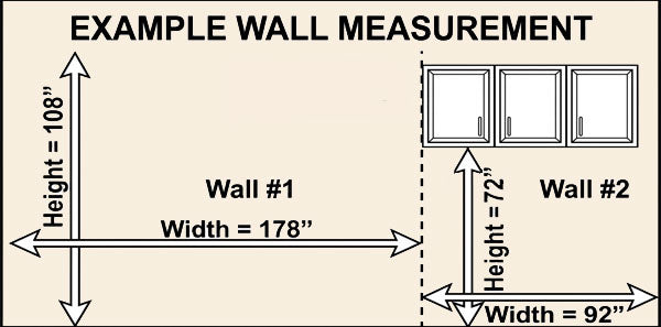 Example garage wall divided into measurement rectangles with Width and Height arrows